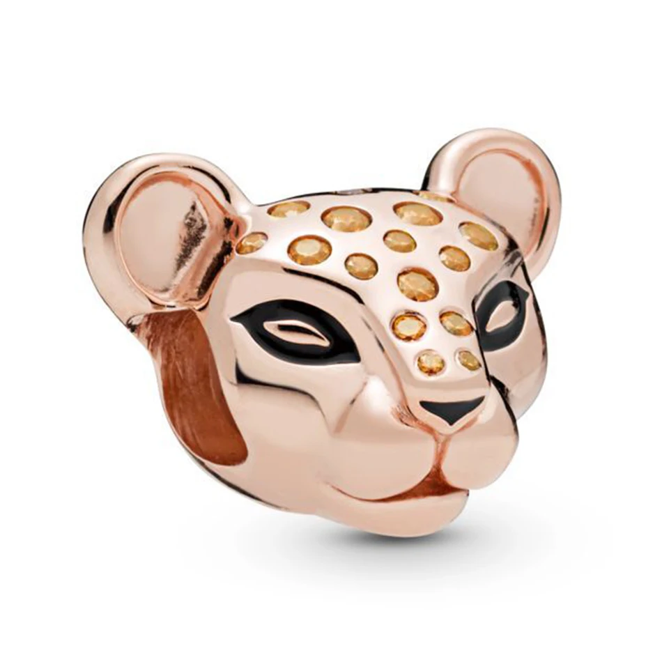 

925 Sterling Silver Lovely Leopard Plating Rose Gold Charm Bead Fit Bracelet For Women Jewelry Gife, Silver color