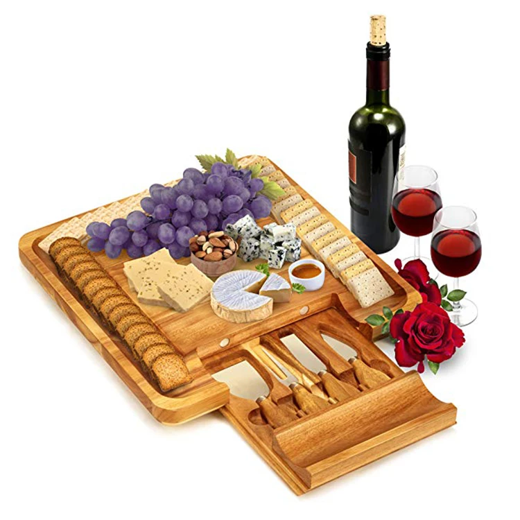 

100% Bamboo, Large , Charcuterie Board,Cheese Board and Knife Set., Natural