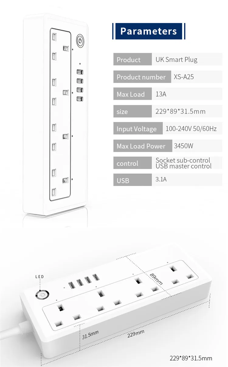 Excel Digital Electrical Power Strip Uk Standard Wifi Power Strip With