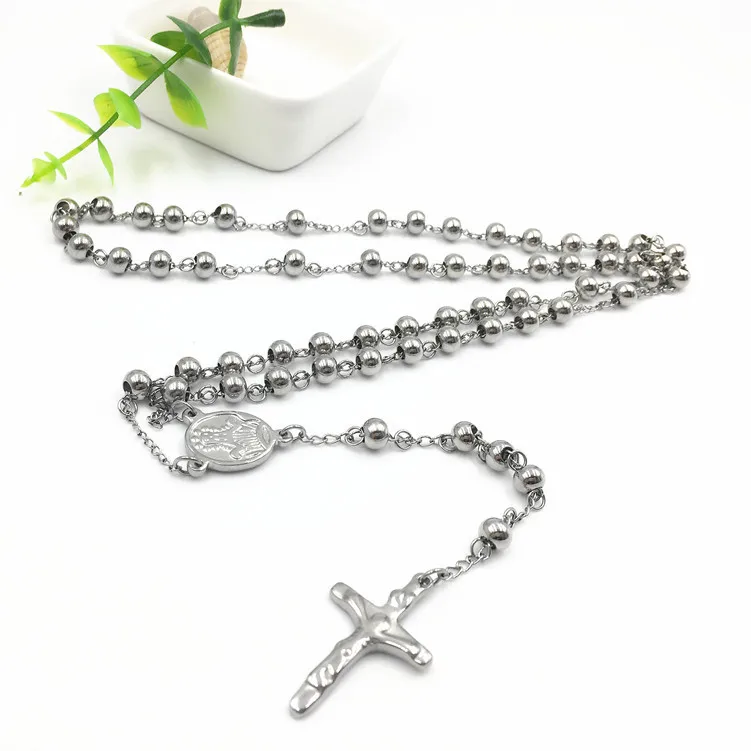 

Religious New Catholic Pray Rosary Necklace Jesus Crucifix Cross stainless steel Pendant NZC007