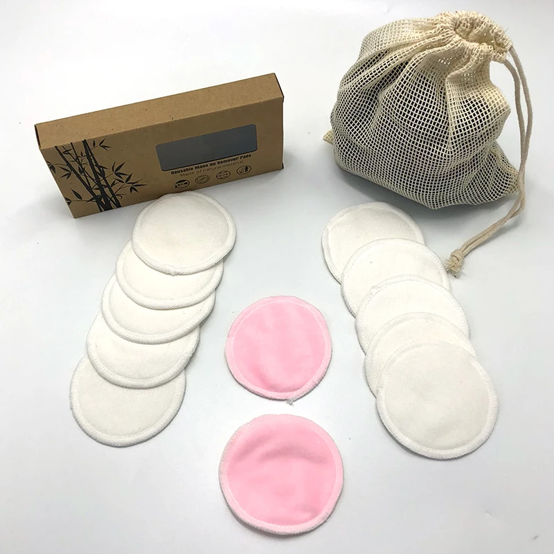 

Mumsbest Washable Makeup Remover Pads Reusable Soft Facial Cleansing Cloths White and Pink Velour and Eco-friendly Box, 3 colors