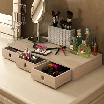 Table Top Small Wood Box Three Drawers Wooden Make Up
