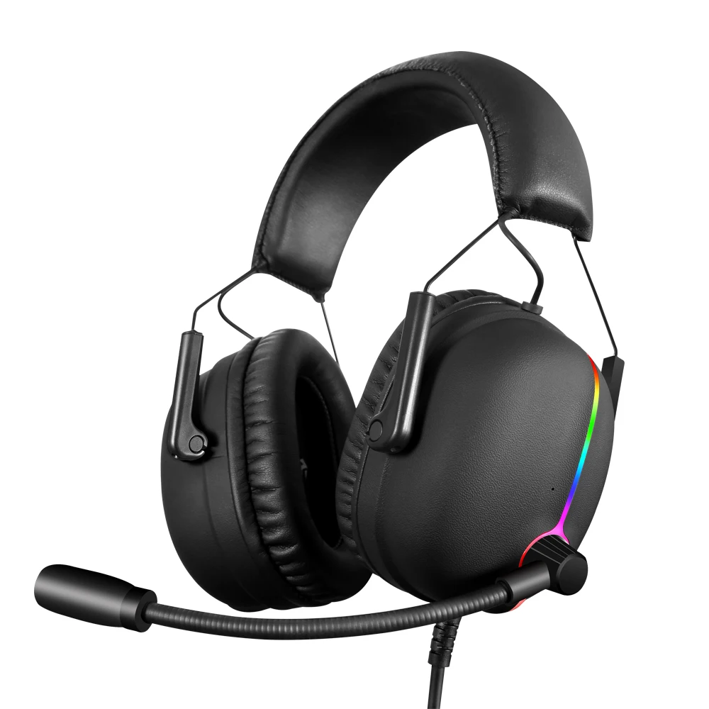 

SUTAI 2019 hot selling 7.1 surround sound game headphones computer noise cancelling vibration RGB light gaming headset, Black