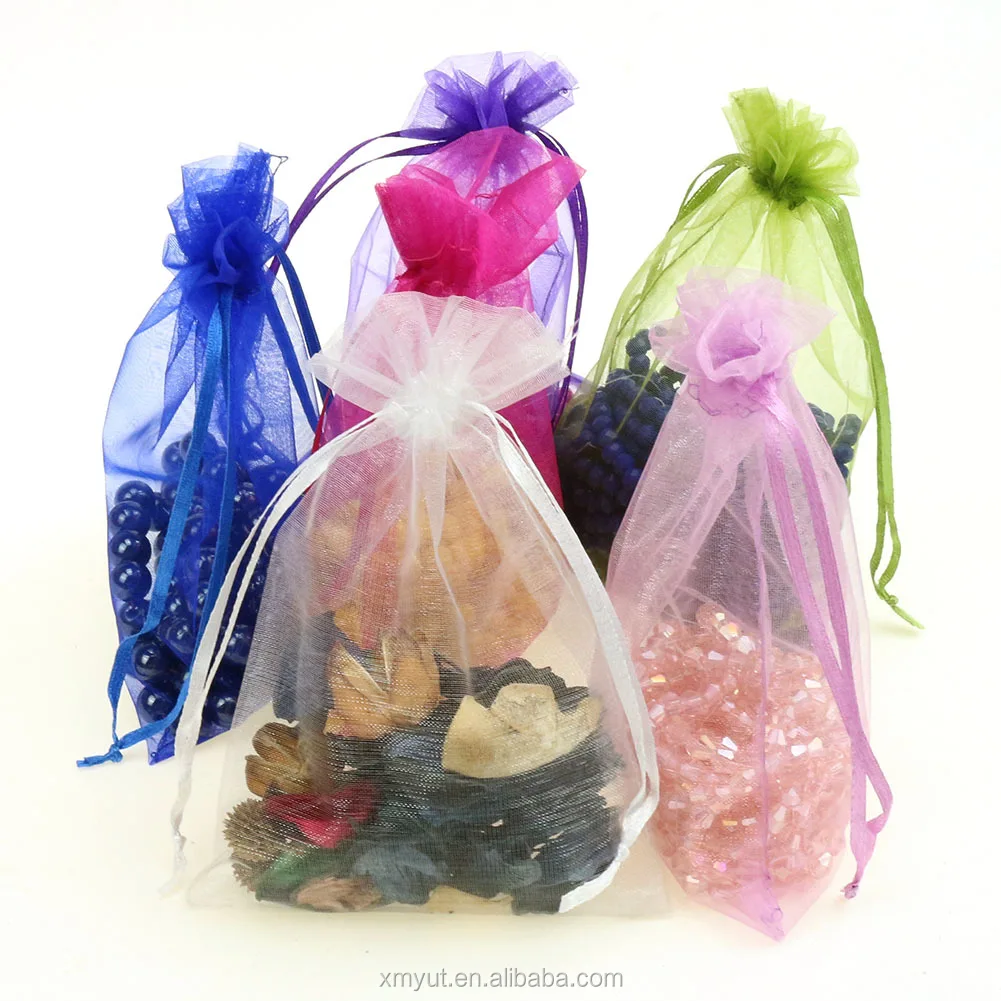 Cheap 7*9cm Royal Blue Organza Gift Drawstring Bag Jewelry Pouch with logo