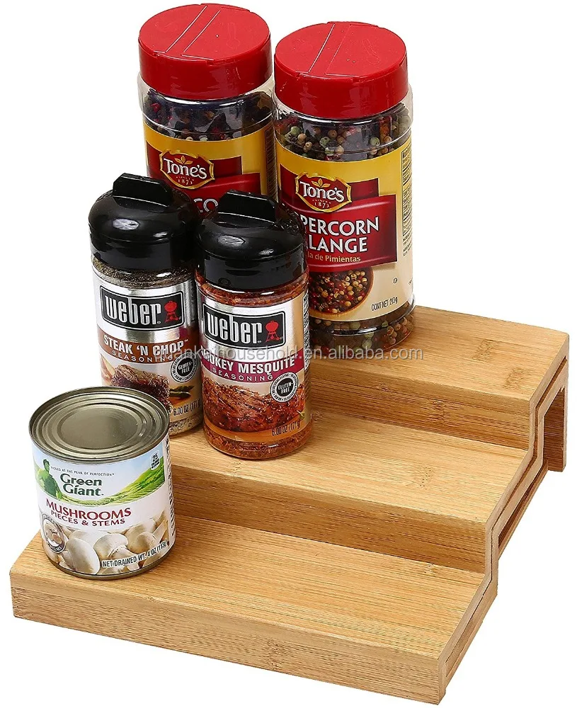

Home & Kitchen 3 Tier Bamboo Spice Rack Step Shelf Organizer, Natural