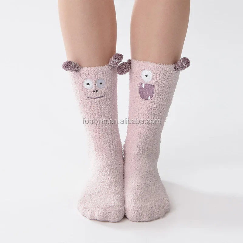 warm floor home anti-slip grip animal fuzzy socks