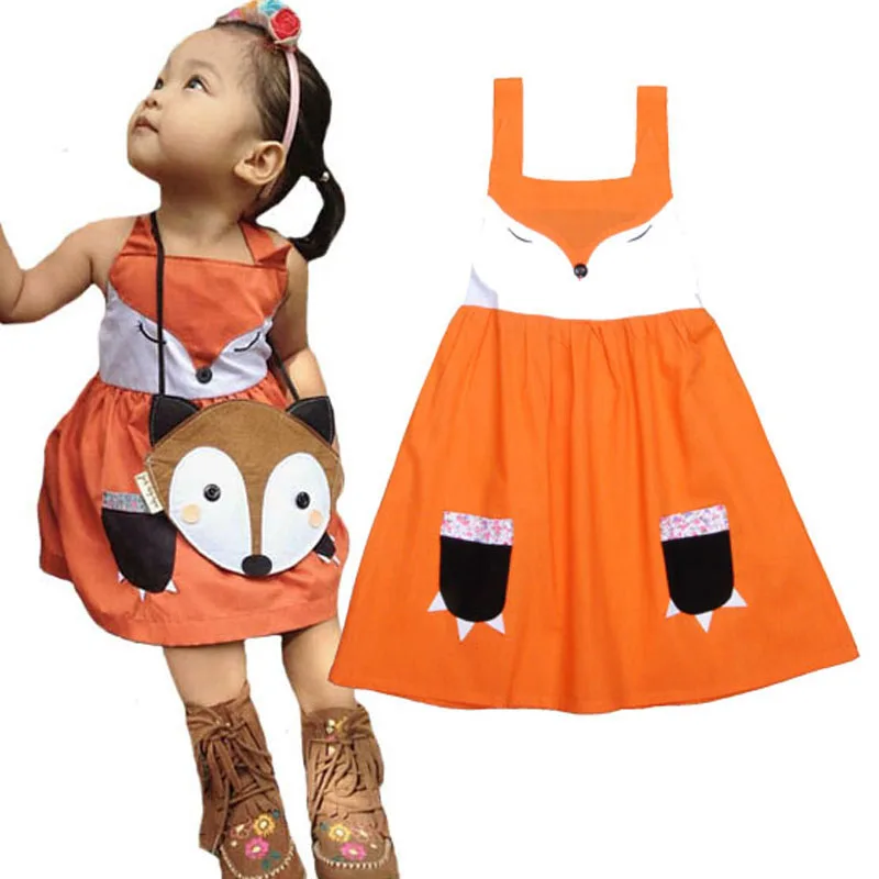 Girls font b dress b font 2016 summer cartoon Fox girls font b dress b font