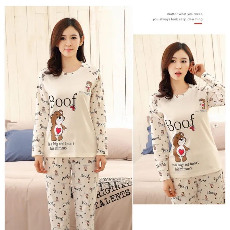 

Quiki autumn new Pajamas Sets For Women long Sleeve Cartoon printed Cute Sleepwear suits Girl Pijamas Mujer Nightgown Female, N/a