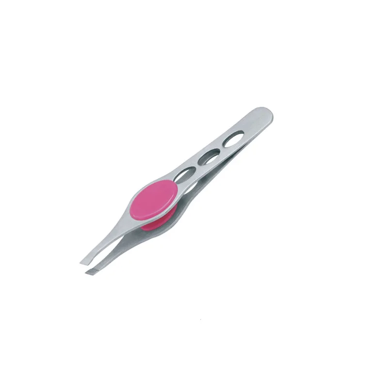 professional eyebrow tweezers stainless steel slant tip with rubber button silicon button tweezers
