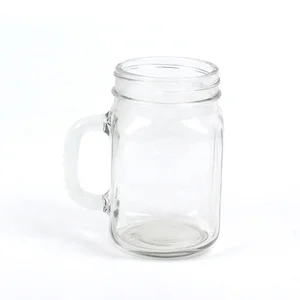 Image of wholesale clear 300ml 450ml 500ml 600ml glass mason jar drink glass candle glass with handle
