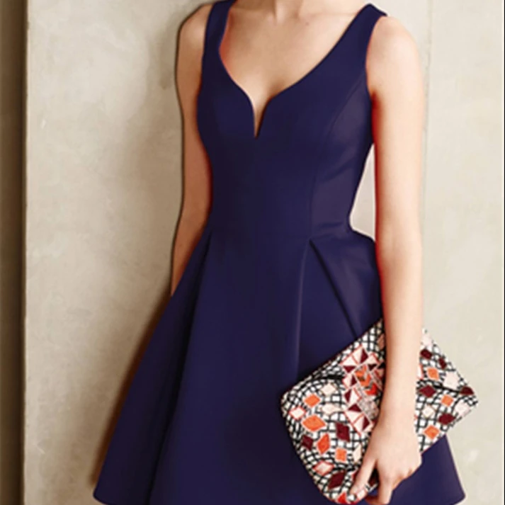 

Fashionable Women Sleeveless V-Neck Black Knitted Brief Dress, Black/customized