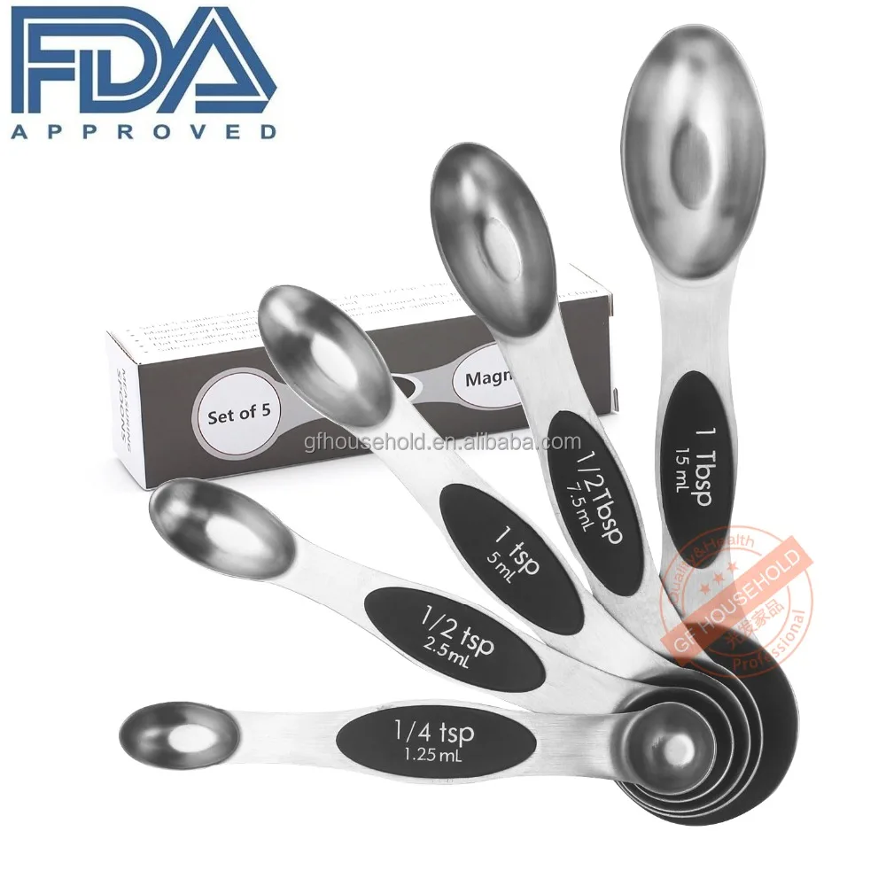 

Amazon 5-pieces Stainless Steel Magnetic Double Double Double Measuring Spoon Set, Black