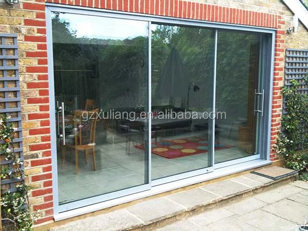 
double glass triple rail aluminium sliding door 