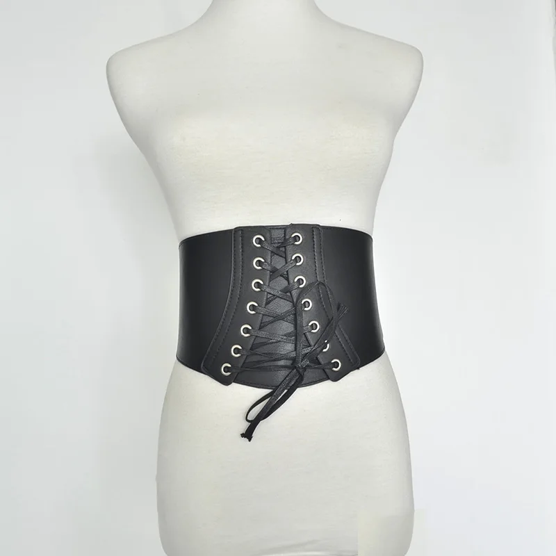 Hot women's black leather cors