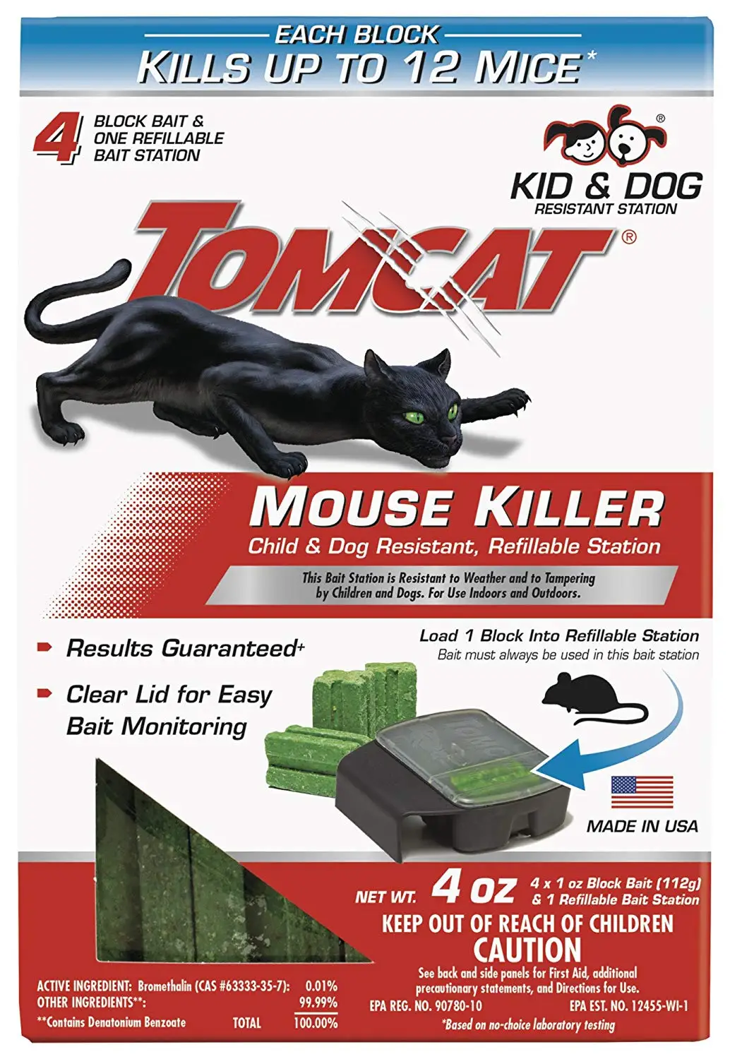 Tomcat 371710 Mouse Killer Refillable Station for Indoor/Outdoor Use - Child & Dog Resistant (1 Case of 12 Stations, with 4 Baits Each)