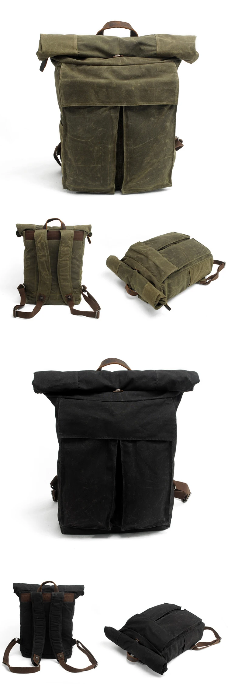 2018 Large capacity vintage outdoor water proof waxed canvas travelling hiking backpack bag for men
