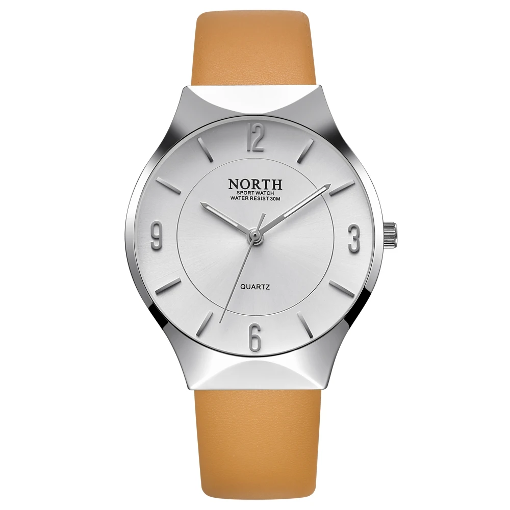 

NORTH 7701 Man Quartz Movement Simple Style Leather Band Business Watch
