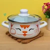 3Pcs cute cat enamel boiling pot sets with glass lid