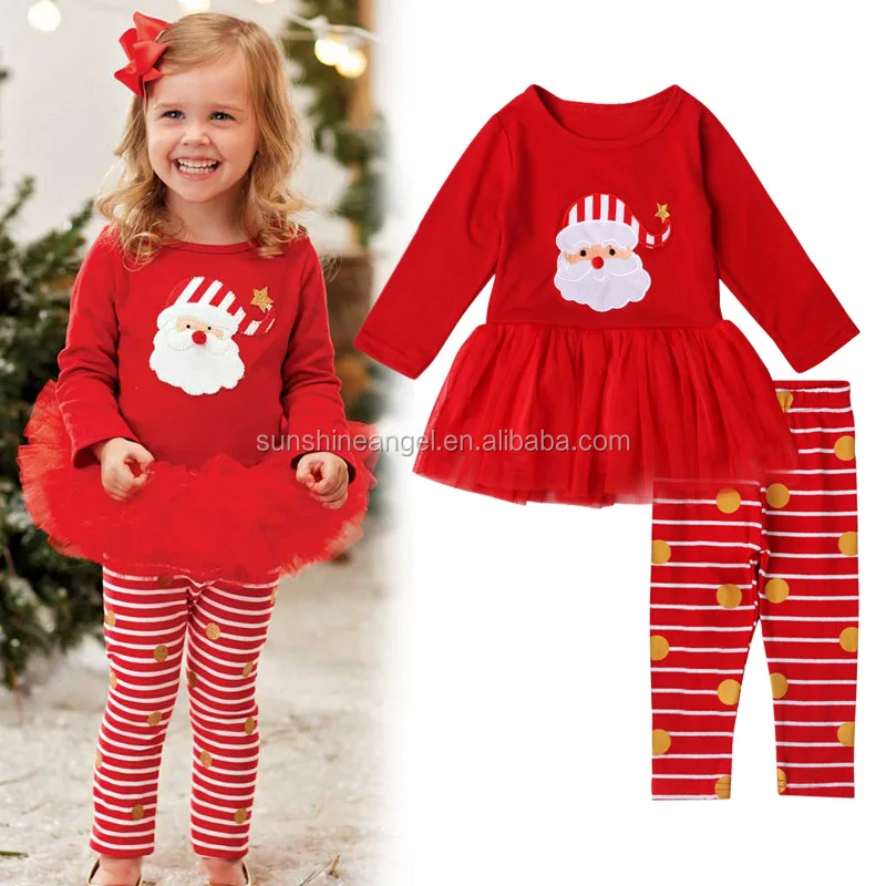 

Long Sleeve Cotton New Year Baby Girls Santa Claus Christmas Boutique Outfit, As the pic