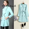 fashion lady sky blue hidden pocket woolen double breasted button winter coats