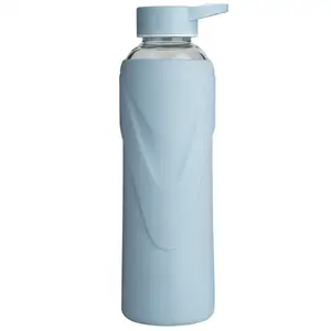 Image of Custom Logo Leakproof Lid BPA Free High Borosilicate Glass Water Bottle With Silicone Sleeve