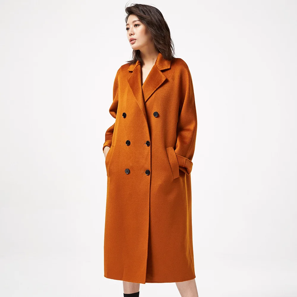 

New Winter Overcoat Woolen Cloth Coat Lapels Fashion Design Women Organic Wool Coats