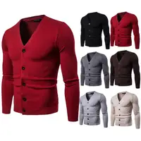 

Men solid 7 color classical V neck long sleeves fit men plain blank knitwear cardigan sweater