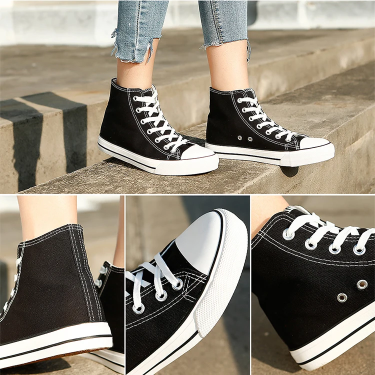 Custom Lace Up High Top Casual Blank White Shoes Women Canvas Sneakers 