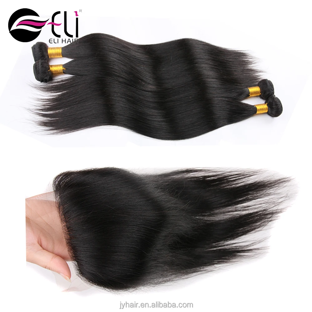 

high quality 4*4 full lace peruvian hair silk base lace frontal closure with bundles, straight frontal closure, Natural black
