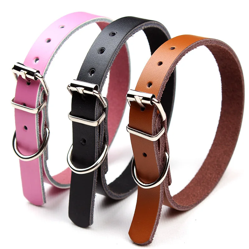 

Genuine Leather Dog Collar Soft and Durable Real Cow Leather Made Pet Training Outdoor Sports Collars, Black ,red,pink ,blue and brown