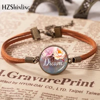 

2020 New Arrival Vintage Phrase Art Bracelet Believe Hope Dream Flower Art Leather Bracelets Floral Art Inspirational Jewelry