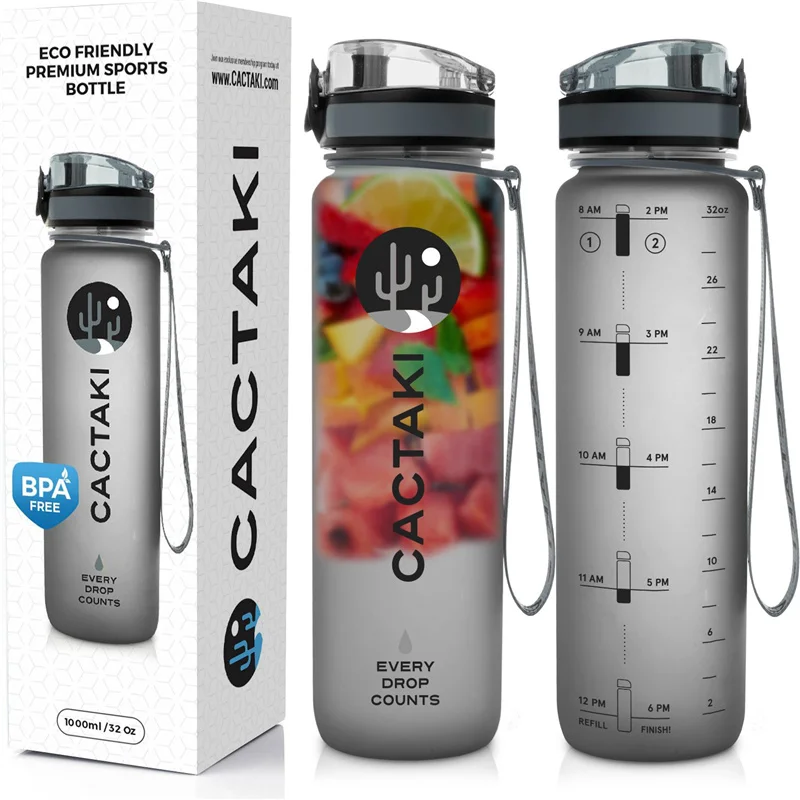 

Cactaki Water Bottle with Time Marker, Large BPA Free Water Bottle, Non-Toxic,Fitness and Outdoor Enthusiast,Leakproof Durable
