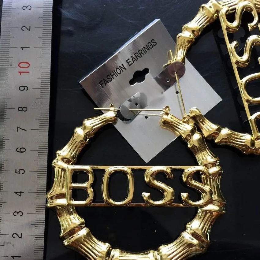 

New Punk Bamboo Round Gold Earrings Hoop Boss Earrings Twisted Big Metal Geometric for Women Drop Earrings Fashionable ACE0703-5, As picture