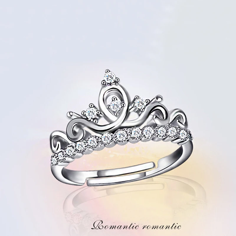 

2019 Wholesale Delicate Crystal Crown Silver Rings Women Engagement Ring wedding ring