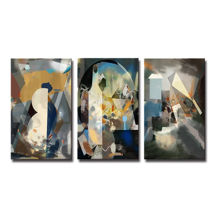 

SEEGART original 3 panels warm colored shape after party modern abstract paintings