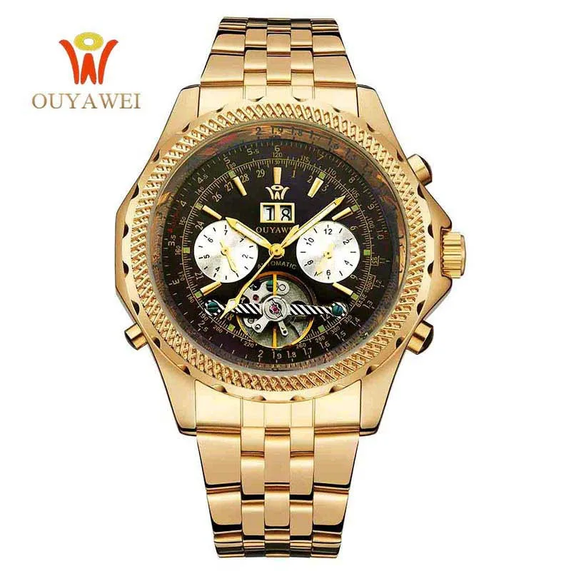 

OUYAWEI men's watch waterproof new fashion trend male watch Tourbillon large dial mechanical watch, Colourful