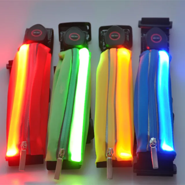 

LED Light up Flashing Waterproof Running Belt USB Rechargeable Sport Waist Bag with Zipper, Red/ green / blue / yellow / orange / pink