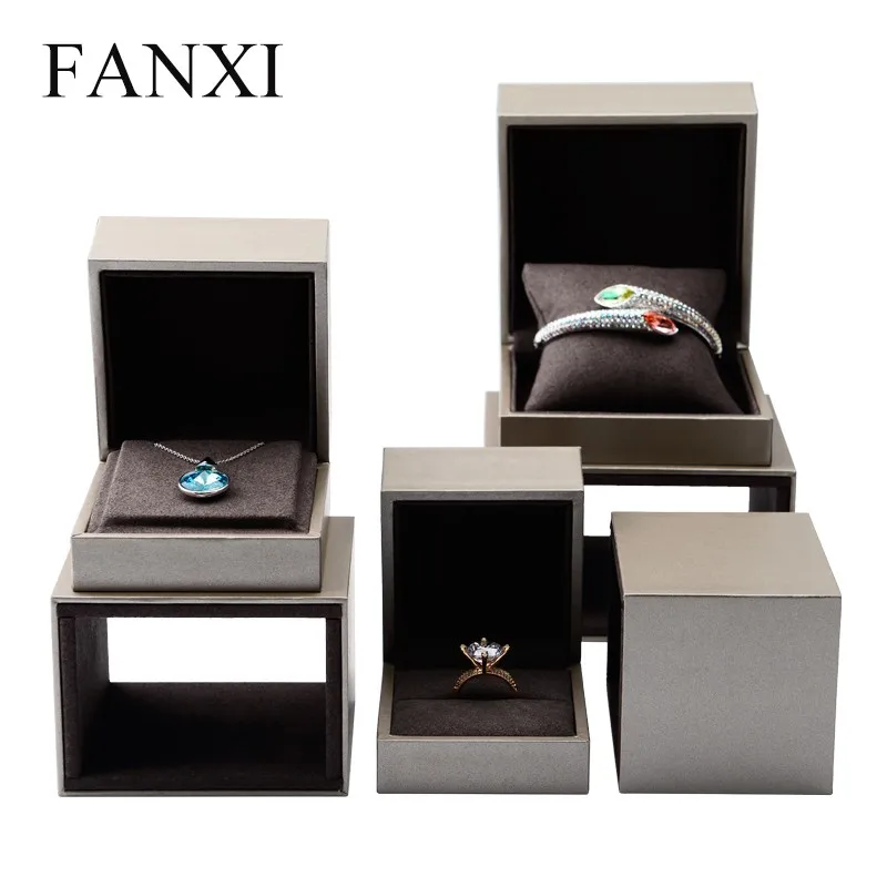 

FANXI luxury champagne color plastic jewelry boxes pendant bracelet pillow holder boxes for wedding paper ring case, N/a