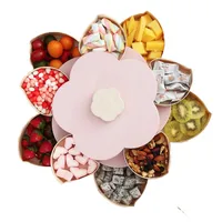 

Creative Rotating Candy Box Plastic Petal Double Single Layer Fruit Plate Divided Snack candy Fruit Bowl Household nuts Storage