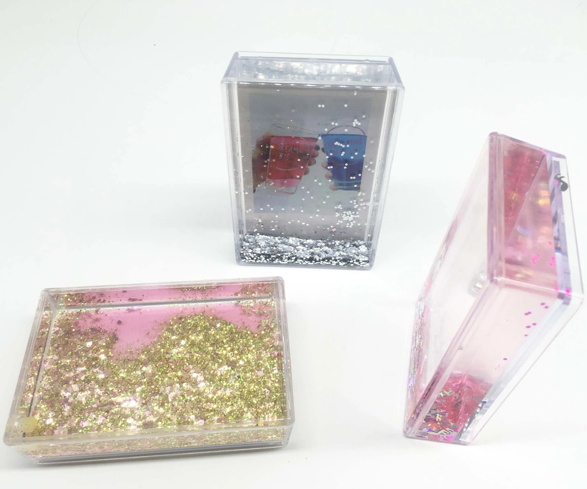

2x3 mini instax picture frame fuji film instant water photo frame, Clear acrylic, colorful glitters