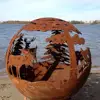 100cm Diameter CNC Cutting Hollow Metal Steel Garden Fire Globe With Metal Stand