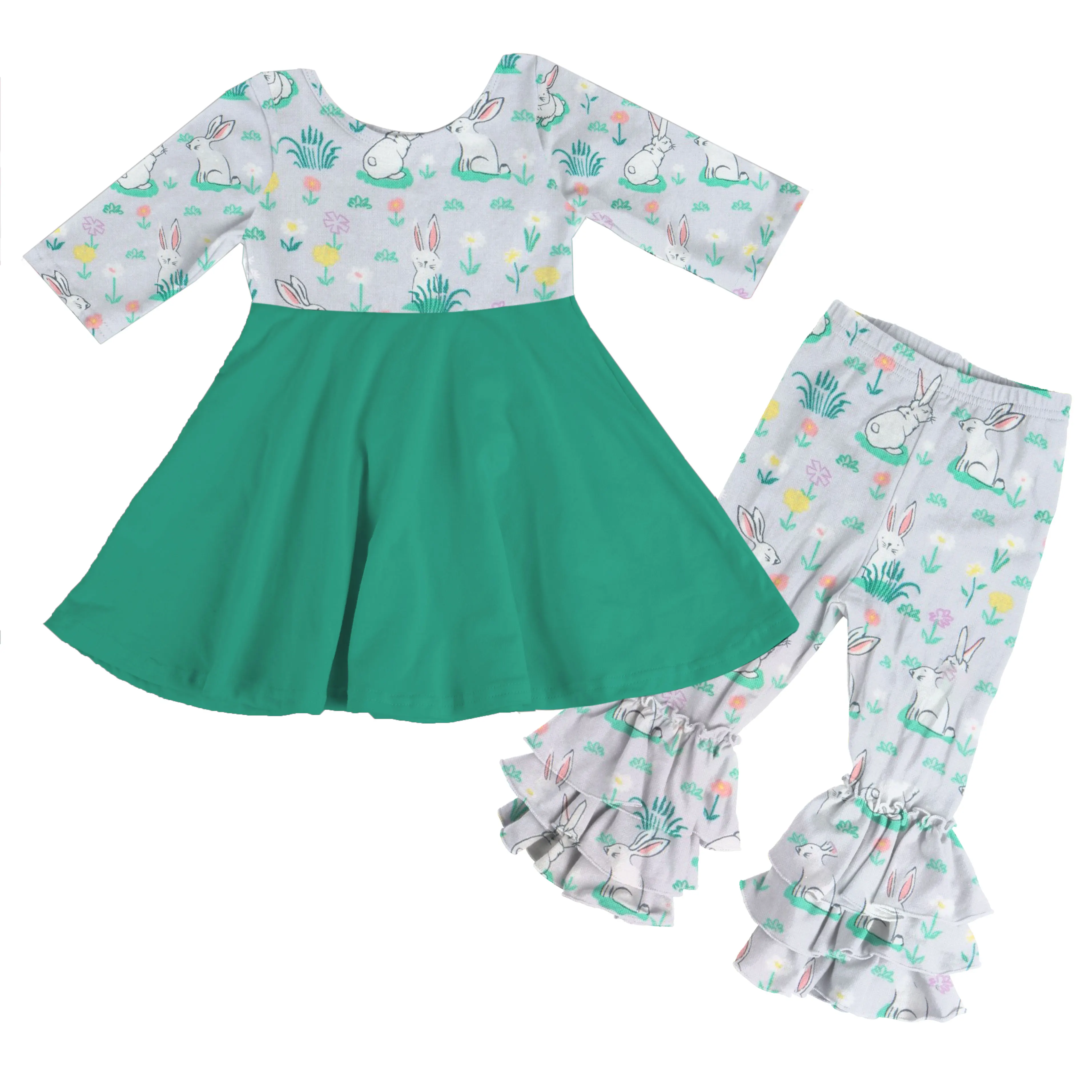 

Easter Kids Girl bunny print short sleeve dress top Milk Silk baby girls outfit, Picture