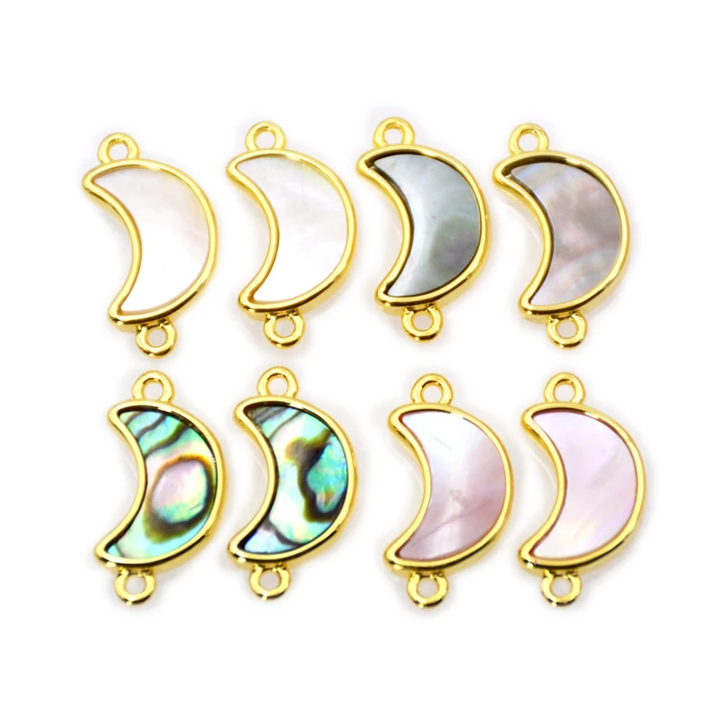 

Pretty Gold Plated Natural Shell Crescent Moon Connector Pendant Beach Sea Shells Gemstone Horn Charms Boho Jewelry, Multi colors shell connector