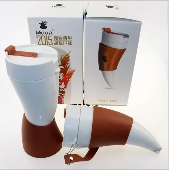 

christmas Insulation Vacuum camping thermal goat horn mug leather stainless steel travel coffee mug, Customized color goat horns water bottle
