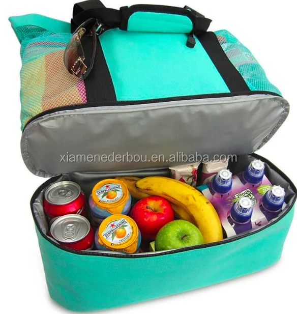 

Mesh Beach Tote Bag with Insulated Picnic Cooler, Black and any customized