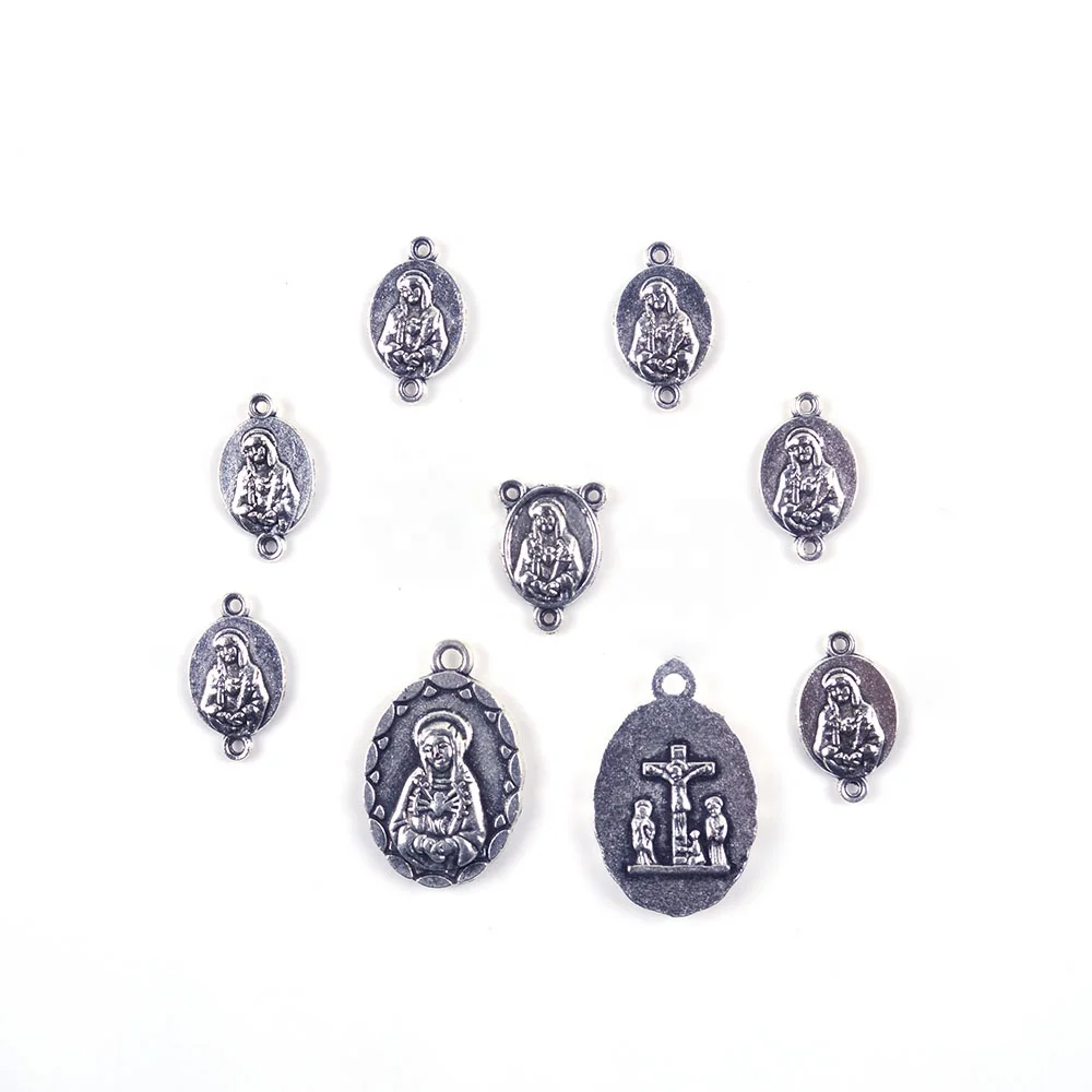 

Zinc Alloy Catholic Seven Sorrow Medals Pendants Rosary Parts for Rosary Making, Antique silver