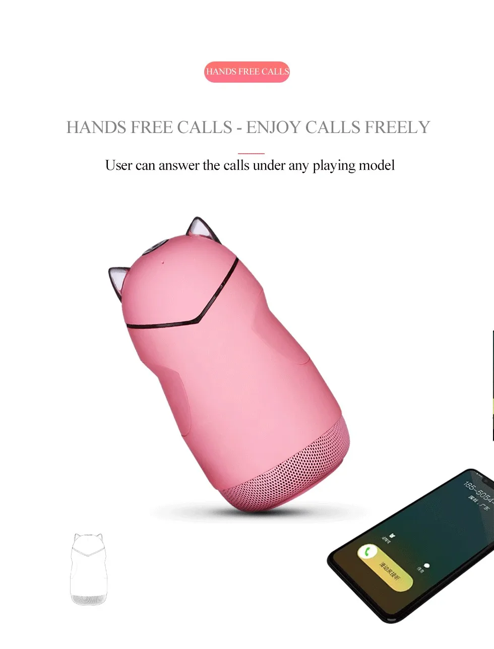 2019 new design gift promotion cute mini speaker cat style portable bluetooth speaker support bluetooth/TF card/hands-free call - ANKUX.COM