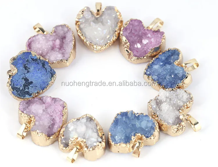 

2018 Natural Gemstone Drusy Pendant Necklace Druzy Heart Pendant Necklace Jewelry