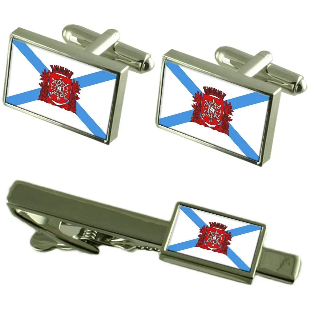 Rio de Janeiro City Rio de Janeiro State Flag Cufflinks Tie Clip Box Gift Set
