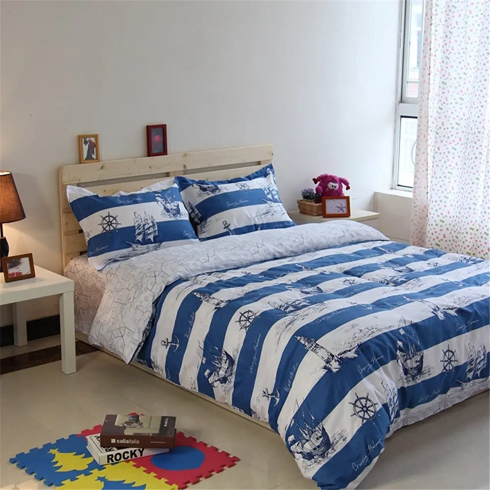 Buy Auvoau Kids Bedding Set Nautical Theme Sailboat Anchor Light Tower White Blue Stripe Kids Boys Duvet Cover Sets 4pc Without Comforter In Cheap Price On Alibaba Com